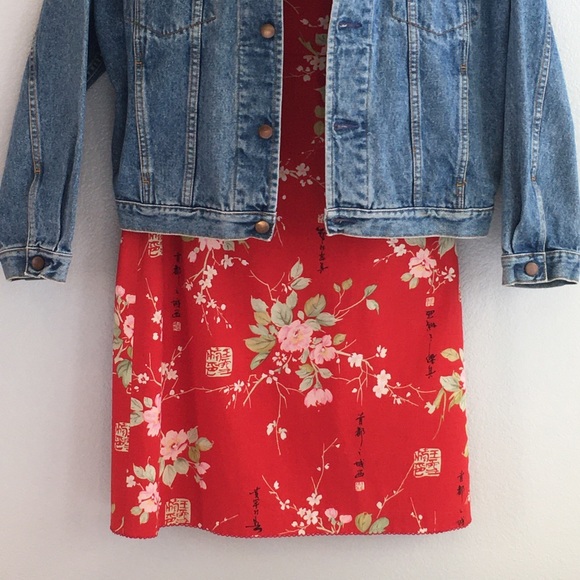 Vintage Y2K Helen Wang Semiformal Strapless Red Floral Shift Dress in Size 8 FUC - Picture 13 of 13